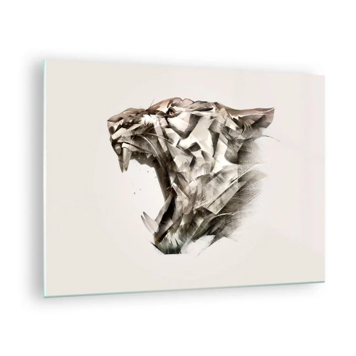 Cuadro sobre vidrio - Impresiones sobre Vidrio - Ilustración geométrica de un tigre rugiente sobre un fondo claro - 70x50cm - Ya sabes quién manda - Decoración de pared moderna para salón y dormitorio ARTTOR