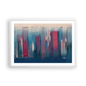 Póster en marco blanco - Composición vertical en azul y rojo - 70x50 cm