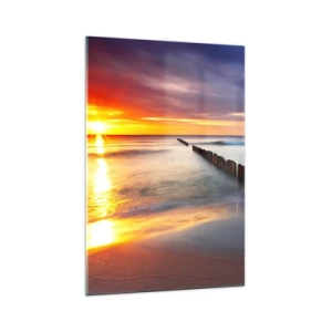 Cuadro sobre vidrio - Impresiones sobre Vidrio - Puesta de sol sobre el mar con un rompeolas en primer plano - 70x100cm - Escuchar el silencio - Decoración de pared moderna para salón y dormitorio ARTTOR