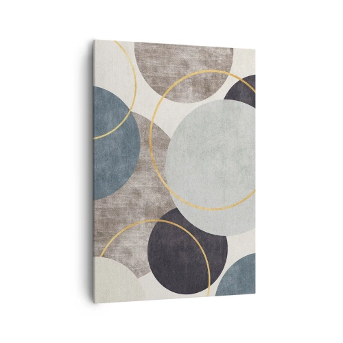 Cuadro sobre lienzo - Impresión de Imagen - Círculos geométricos en tonos grises, azules y dorados. - 70x100cm - Círculo tras círculo - Decoración de pared moderna para salón y dormitorio ARTTOR