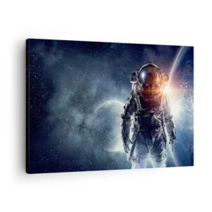 Cuadro sobre lienzo - Impresión de Imagen - Astronauta con el espacio y el planeta Tierra como telón de fondo - 70x50cm - Una aventura cósmica - Decoración de pared moderna para salón y dormitorio ARTTOR