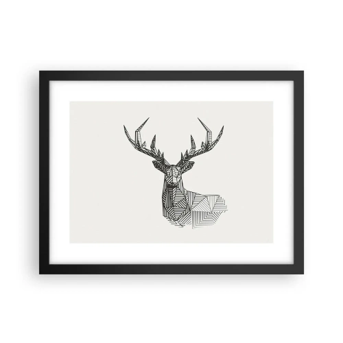 Póster en marco negro - Ciervo en estilo cubista - 40x30 cm
