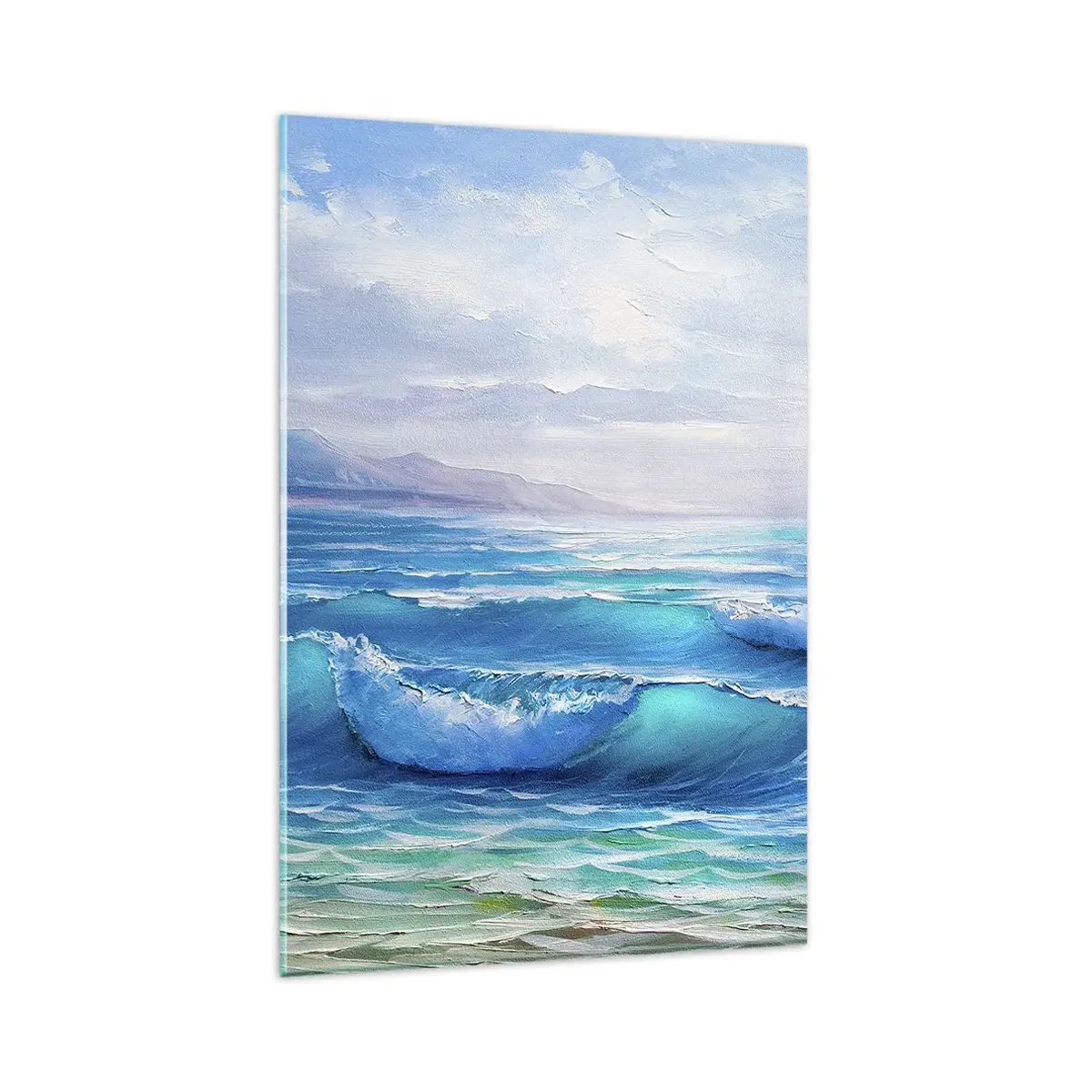 Cuadro sobre vidrio - Impresiones sobre Vidrio - Un pintoresco paisaje marino con olas y un cielo azul. - 80x120cm - Trae consuelo - Decoración de pared moderna para salón y dormitorio ARTTOR