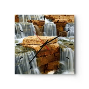 Reloj de pared - Reloj de vidrio - Una cascada que fluye por escalones de piedra. - 30x30cm - Escalera al cielo - Decoración de pared moderna para salón y dormitorio ARTTOR