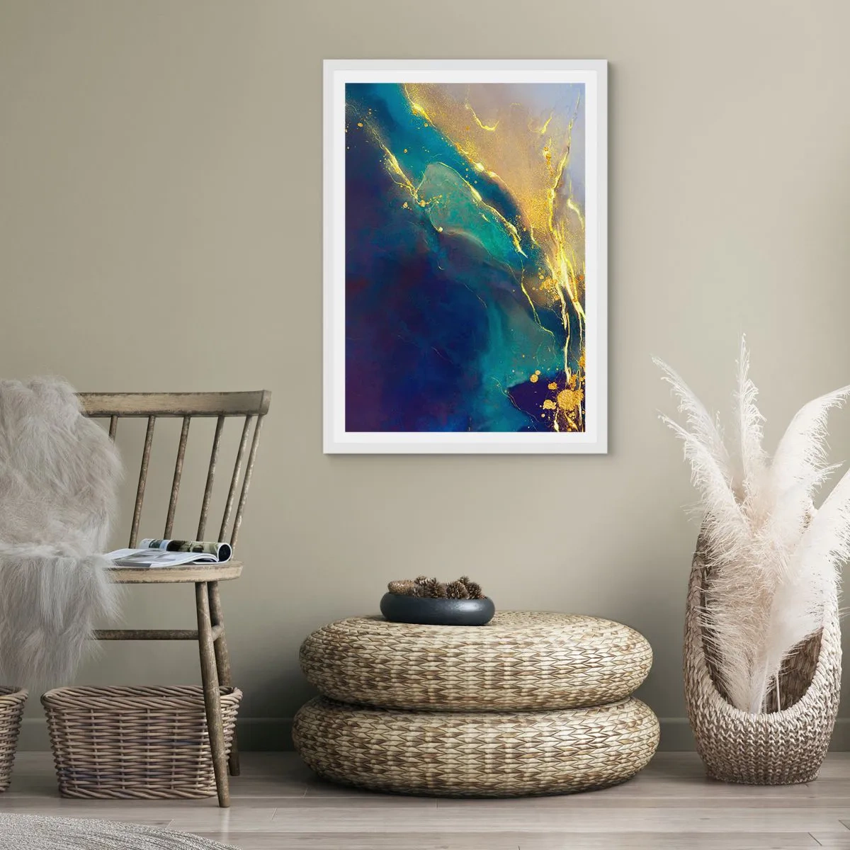 Póster en marco blanco - Inundación dorada - 70x100 cm