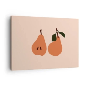 Cuadro sobre lienzo - Impresión de Imagen - Una ilustración minimalista de dos peras sobre un fondo beige. - 70x50cm - La dulzura misma - Decoración de pared moderna para salón y dormitorio ARTTOR