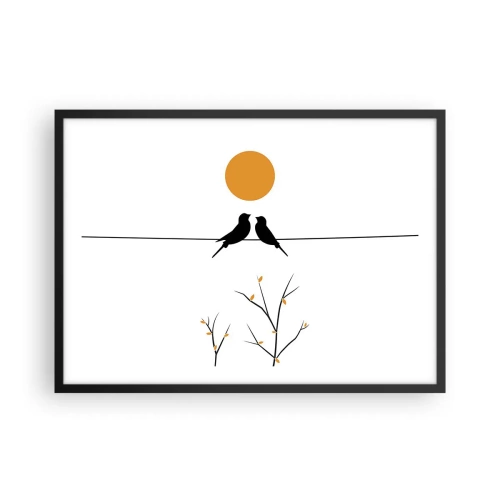 Póster en marco negro - Pájaros en una línea con un sol amarillo. - 70x50cm - Noche de ruiseñores - Decoración de pared moderna para salón y dormitorio ARTTOR