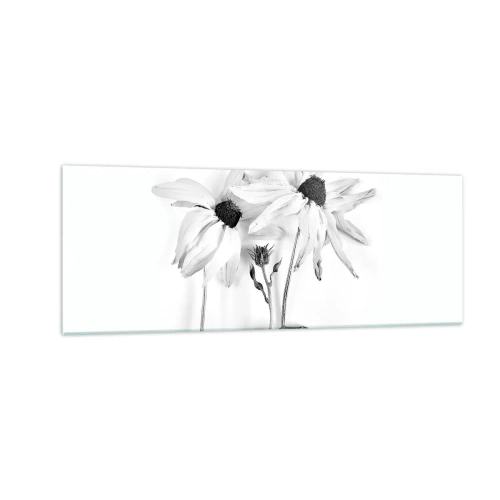 Cuadro sobre vidrio - Impresiones sobre Vidrio - Flores en blanco y negro con una composición sutil. - 140x50cm - Nadie quiere estar solo - Decoración de pared moderna para salón y dormitorio ARTTOR