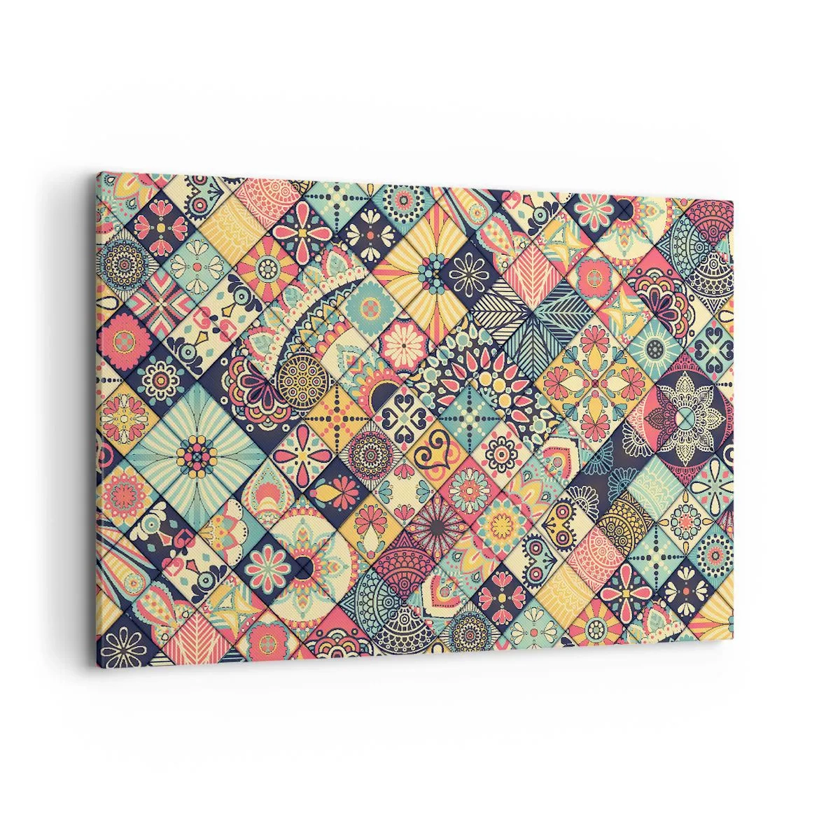 Cuadro sobre lienzo - Impresión de Imagen - Patrones geométricos coloridos inspirados en el estilo marroquí. - 120x80cm - Clima marroquí - Decoración de pared moderna para salón y dormitorio ARTTOR