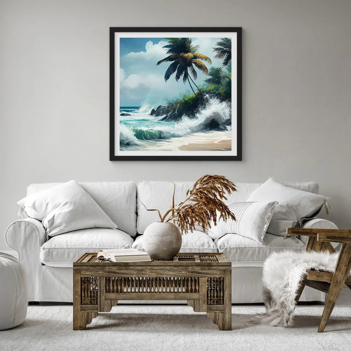 Póster en marco negro - En una costa tropical - 30x30 cm