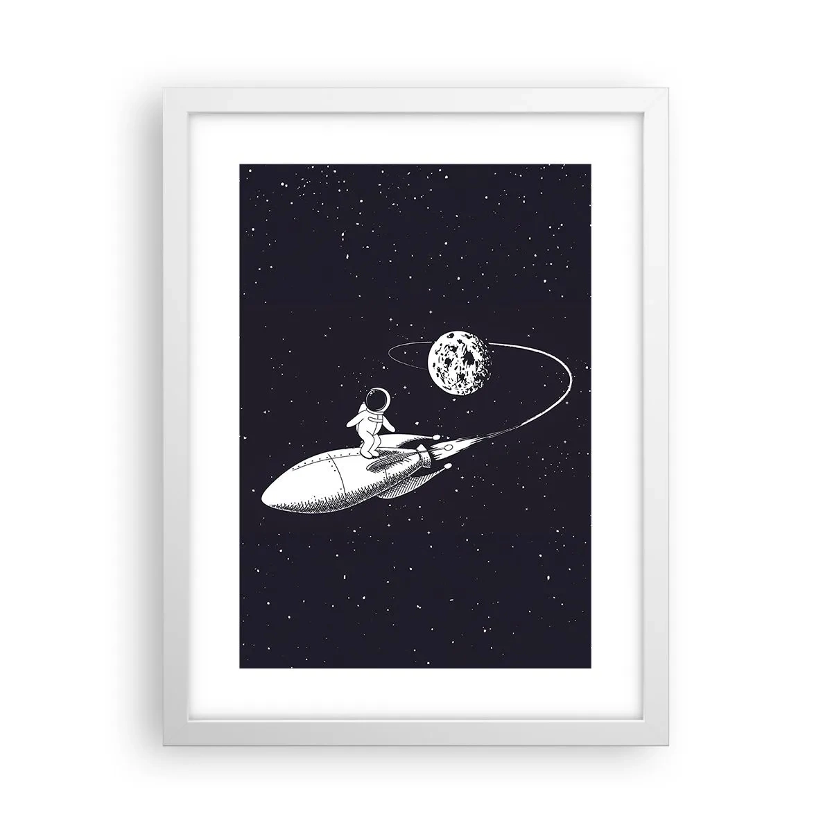 Póster en marco blanco - Surfista espacial - 30x40 cm