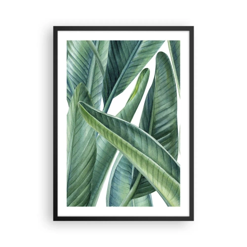 Póster en marco negro - Hojas de plátano verde en estilo acuarela - 50x70cm - Vegetación en estado puro - Decoración de pared moderna para salón y dormitorio ARTTOR