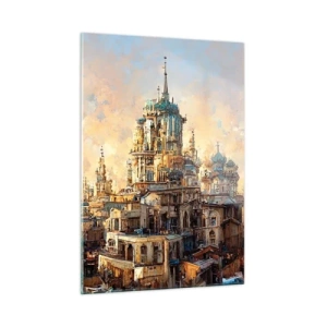 Cuadro sobre vidrio - Impresiones sobre Vidrio - Un fantástico panorama de la ciudad con torres y palacios. - 50x70cm - Una ciudad de ciudades - Decoración de pared moderna para salón y dormitorio ARTTOR