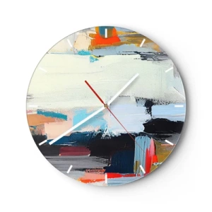 Reloj de pared - Reloj de vidrio - Una composición abstracta de manchas de colores y rayas geométricas. - 30x30cm - ¿Existe un método único? - Decoración de pared moderna para salón, cocina y dormitorio ARTTOR