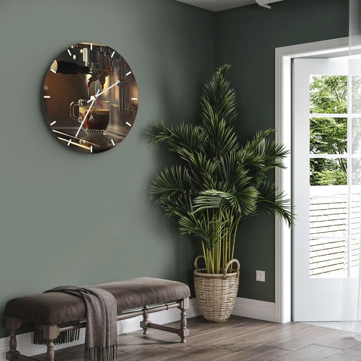 Reloj de pared - Reloj de vidrio - Una máquina de café que vierte café expreso en un vaso. - 30x30cm - Un brebaje sensual - Decoración de pared moderna para salón, cocina y dormitorio ARTTOR