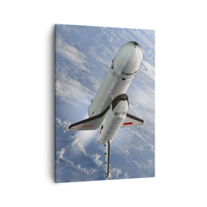 Cuadro sobre lienzo - Impresión de Imagen - Un cohete espacial elevándose contra el telón de fondo de la Tierra. - 50x70cm - Ascensión cósmica - Decoración de pared moderna para salón y dormitorio ARTTOR