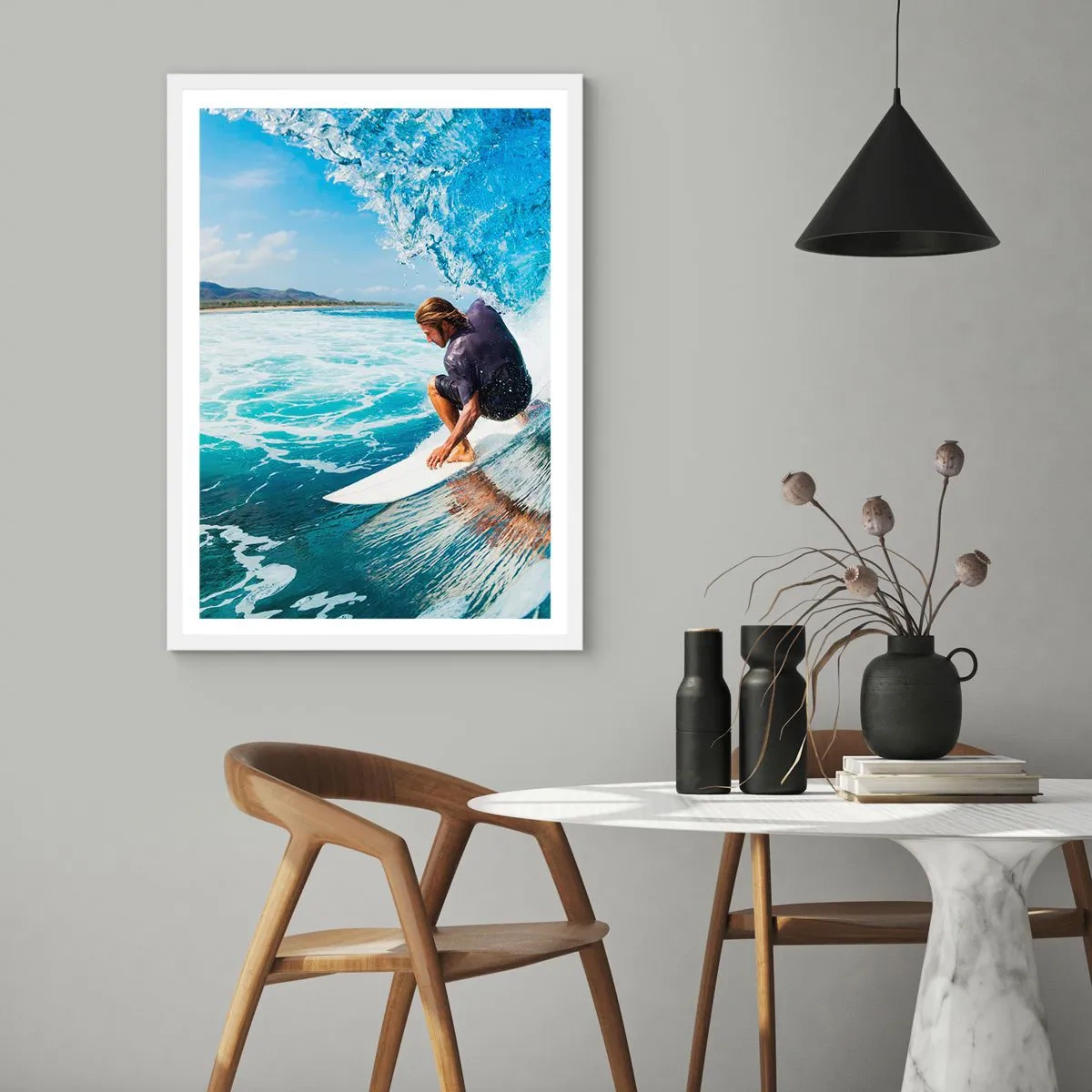 Póster en marco blanco - Bailando con las olas - 61x91 cm