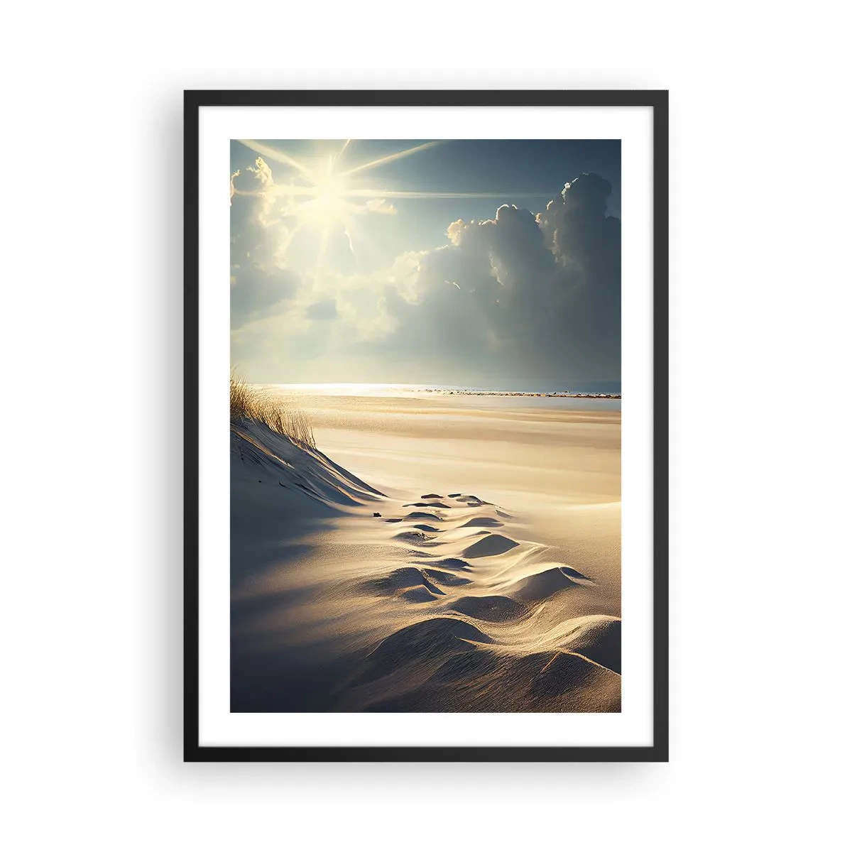 Póster en marco negro - Dunas doradas en la playa al atardecer - 50x70cm - Paisaje tranquilizador - Decoración de pared moderna para salón y dormitorio ARTTOR