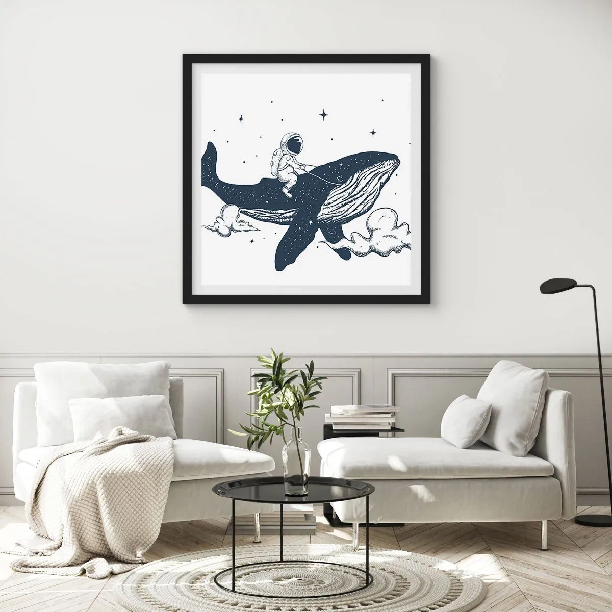 Póster en marco negro - Una aventura cósmica - 40x40 cm