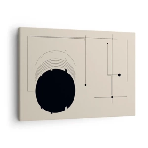 Cuadro sobre lienzo - Impresión de Imagen - Líneas geométricas negras y un círculo sobre un fondo beige. - 70x50cm - Composición elástica y dinámica - Decoración de pared moderna para salón y dormitorio ARTTOR