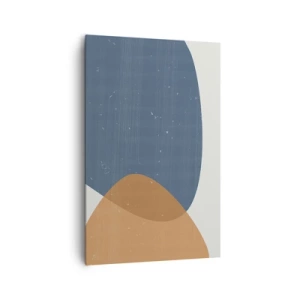 Cuadro sobre lienzo - Impresión de Imagen - Una composición geométrica minimalista en tonos azules y naranjas. - 80x120cm - Óvalos e influencias - Decoración de pared moderna para salón y dormitorio ARTTOR