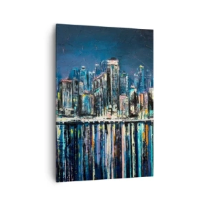 Cuadro sobre lienzo - Impresión de Imagen - Panorama de la ciudad nocturna reflejada en el agua. - 70x100cm - Una cascada de luces - Decoración de pared moderna para salón y dormitorio ARTTOR
