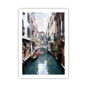 Póster - Canal de Venecia con góndola y puente - 50x70cm - Paisaje veneciano con góndola y puente - Decoración de pared moderna para salón y dormitorio ARTTOR