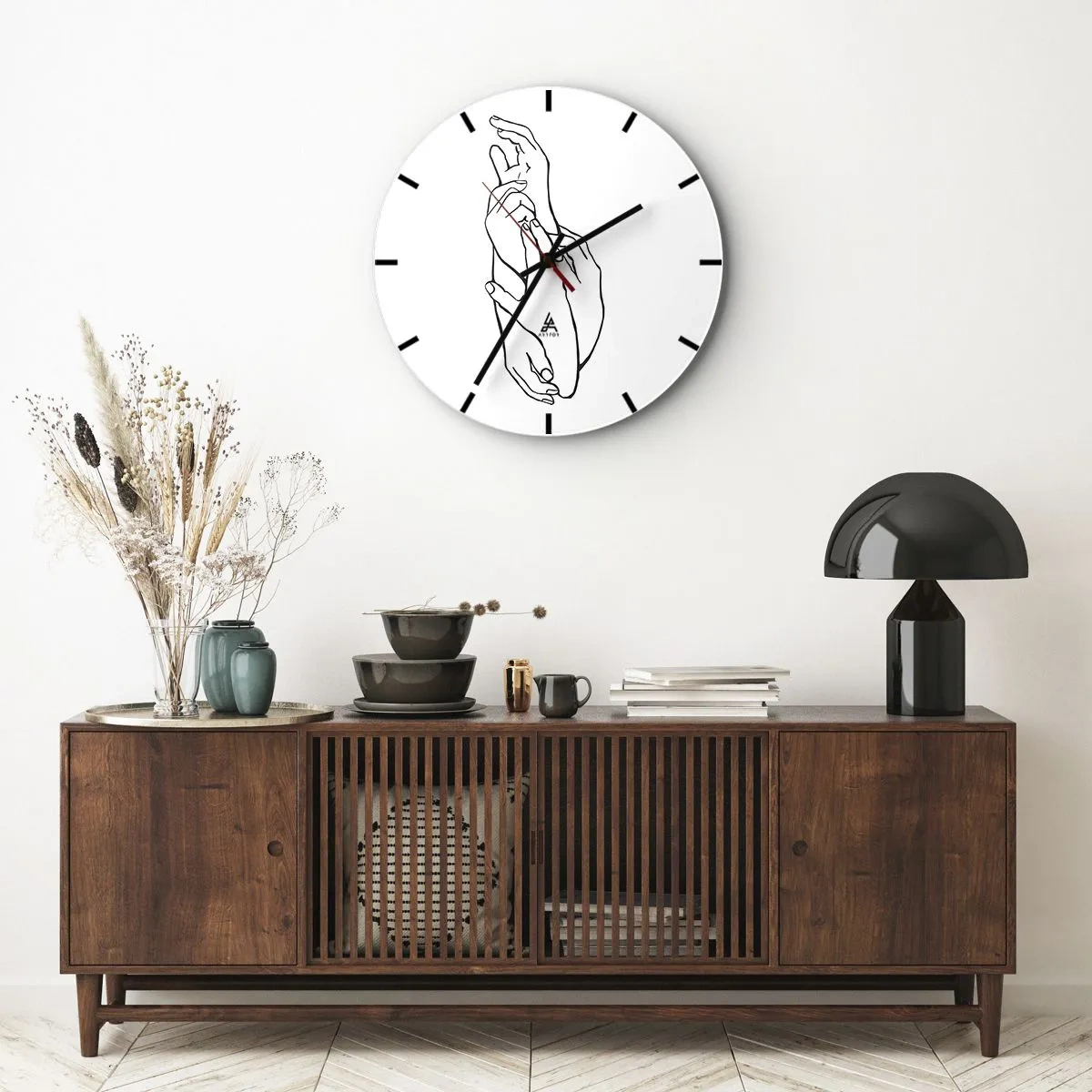 Reloj de pared - Reloj de vidrio - Un delicado boceto de dos manos entrelazadas sobre un fondo blanco. - 30x30cm - El tacto - Decoración de pared moderna para salón, cocina y dormitorio ARTTOR