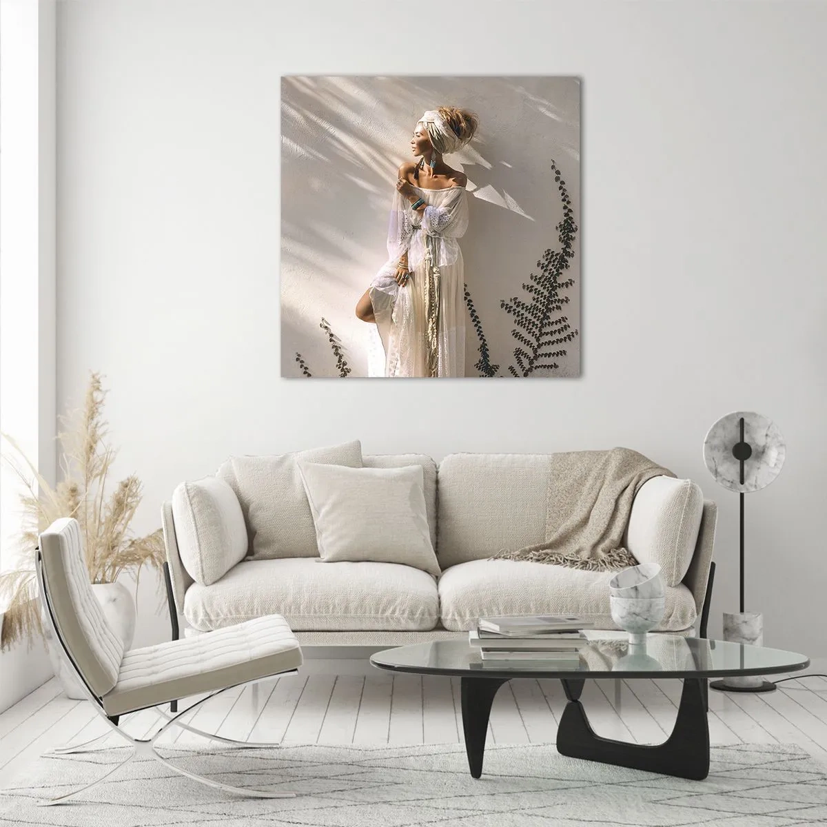 Cuadro sobre vidrio - Impresiones sobre Vidrio - El sol y la joven - 50x50 cm