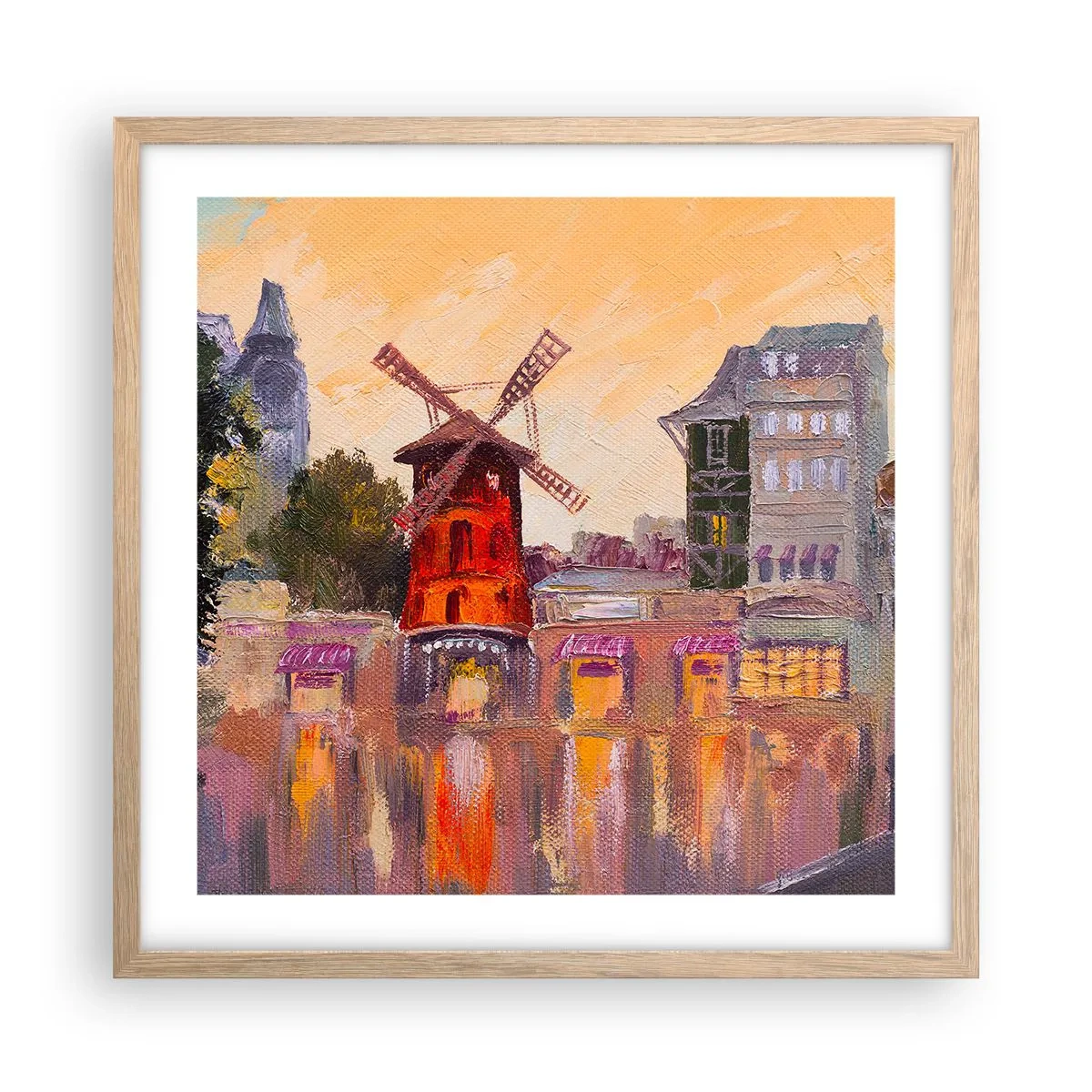 Póster en marco roble claro - Iconos parisinos - Moulin Rouge - 50x50 cm