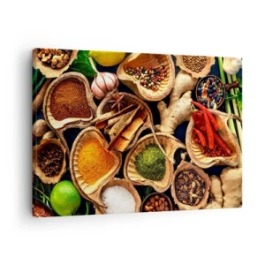 Cuadro sobre lienzo - Impresión de Imagen - Cuencos de especias en diferentes colores. - 70x50cm - Toma lo que quieras - Decoración de pared moderna para salón y dormitorio ARTTOR