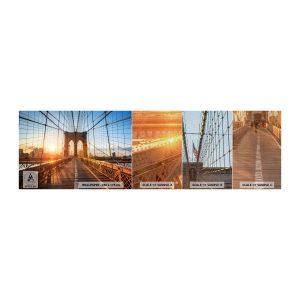 Muestra de fotomural Premium Canvas - En el puente dorado - Nueva York, puente de Brooklyn, Arquitectura - 100x30 cm