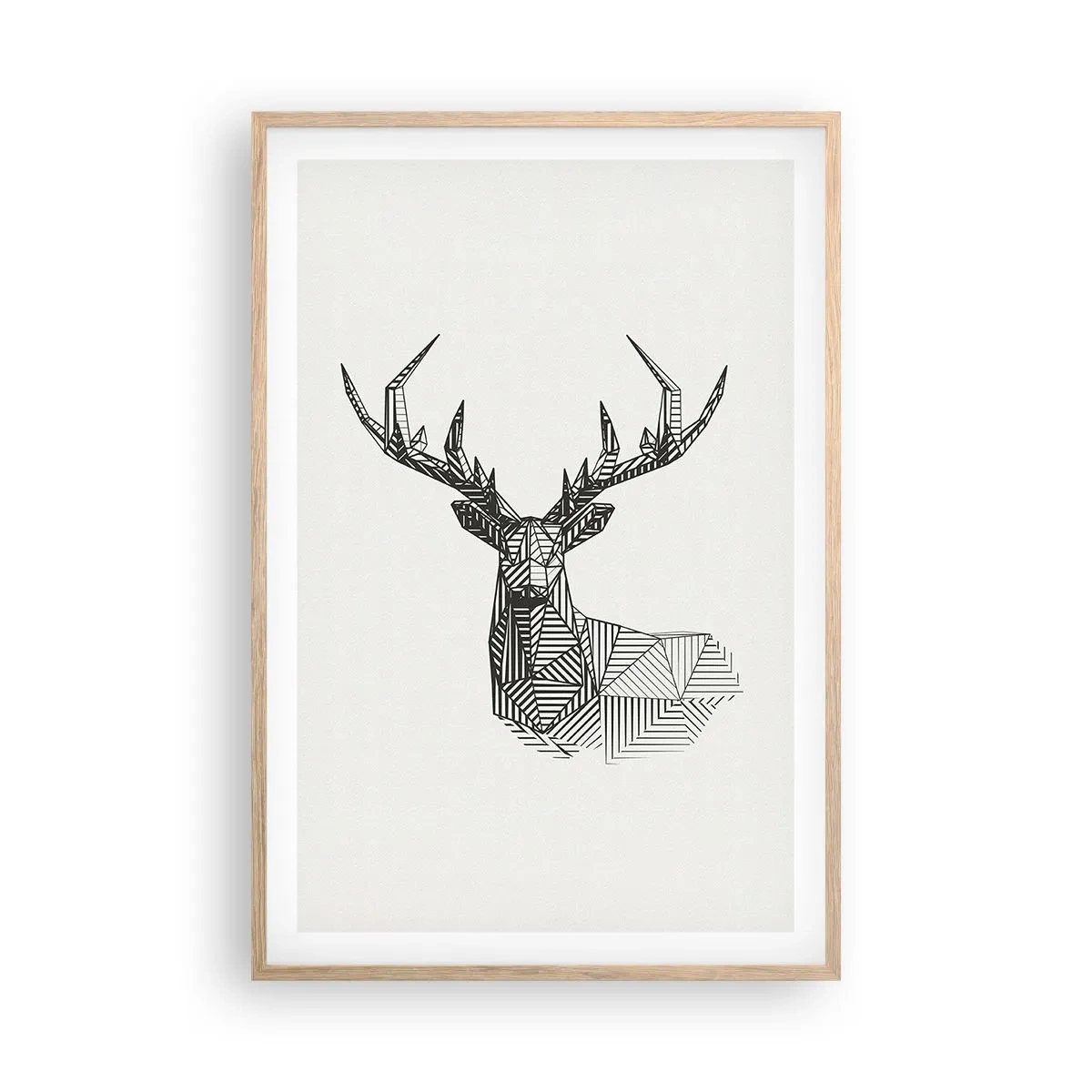 Póster en marco roble claro - Ciervo en estilo cubista - 61x91 cm