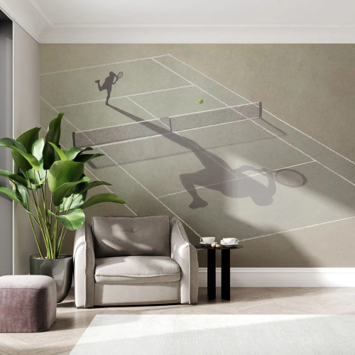 Fotomural Standard Eco - Una cancha de tenis con la sombra de un jugador como oponente. - 100x70cm - Véncete a ti mismo - Decoración de pared moderna para salón y dormitorio ARTTOR
