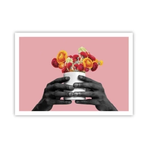 Póster - Manos sosteniendo un ramo de flores de colores. - 100x70cm - La apoteosis de la vida - Decoración de pared moderna para salón y dormitorio ARTTOR