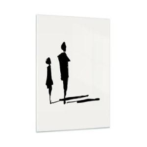Cuadro sobre vidrio - Impresiones sobre Vidrio - Siluetas negras de dos figuras con sombras sobre un fondo claro - 50x70cm - ¿Seguro que juntos? - Decoración de pared moderna para salón y dormitorio ARTTOR