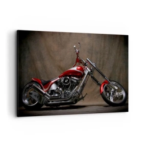 Cuadro sobre lienzo - Impresión de Imagen - Motocicleta roja personalizada sobre un fondo de tela marrón. - 120x80cm - Belleza rojo-plateada - Decoración de pared moderna para salón y dormitorio ARTTOR