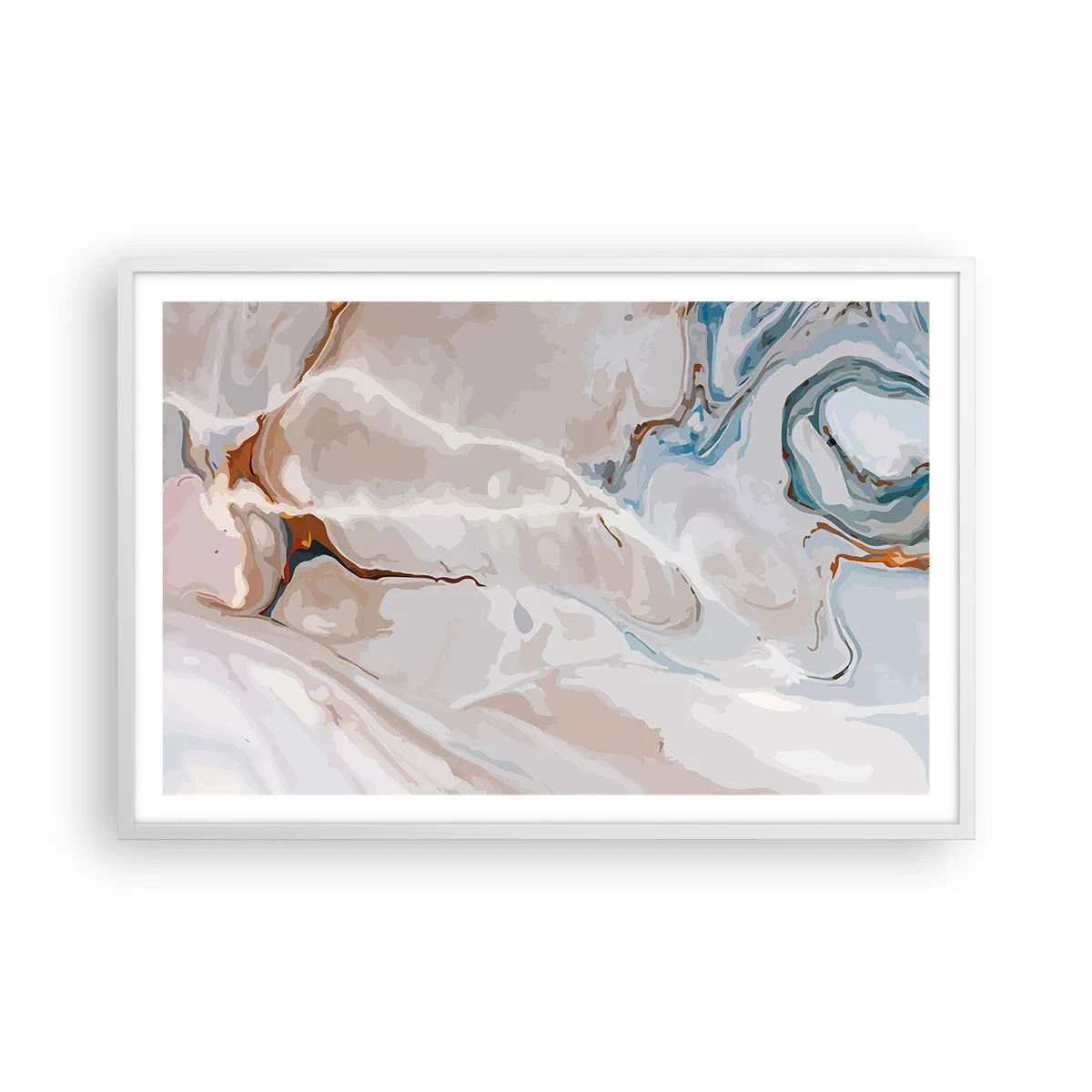 Póster en marco blanco - El azul serpentea por el blanco - 91x61 cm
