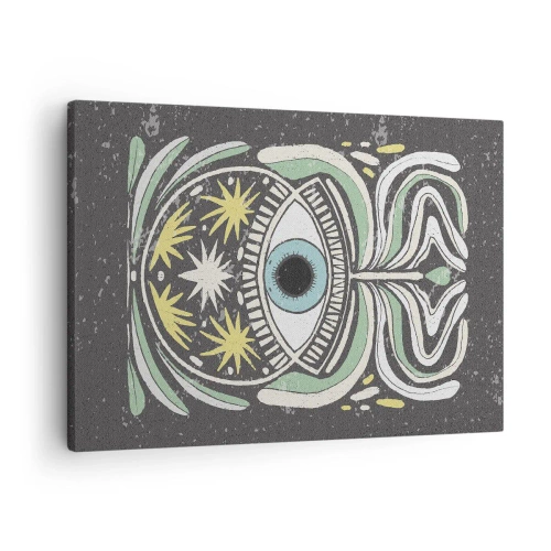 Cuadro sobre lienzo - Impresión de Imagen - Un ojo simbólico rodeado de patrones abstractos. - 70x50cm - Rituales tribales - Decoración de pared moderna para salón y dormitorio ARTTOR