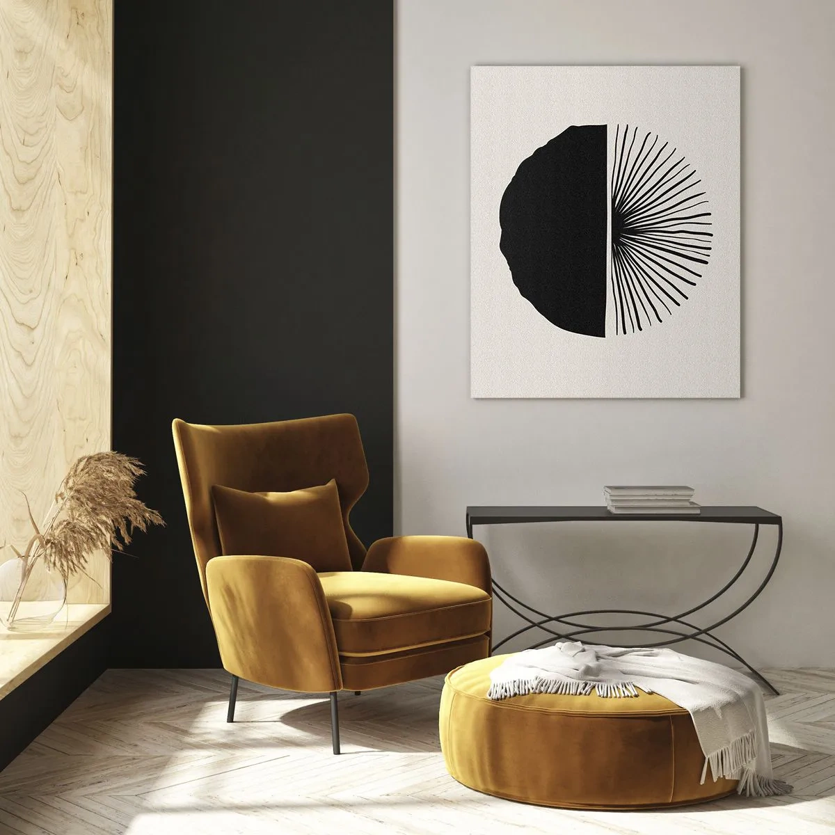 Cuadro sobre vidrio - Impresiones sobre Vidrio - Motivo negro minimalista sobre fondo claro. - 70x100cm - Un abanico de posibilidades - Decoración de pared moderna para salón y dormitorio ARTTOR