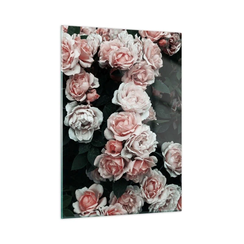 Cuadro sobre vidrio - Impresiones sobre Vidrio - Un primer plano de un ramo de rosas rosadas sobre un fondo oscuro. - 50x70cm - Conjunto de rosas - Decoración de pared moderna para salón y dormitorio ARTTOR