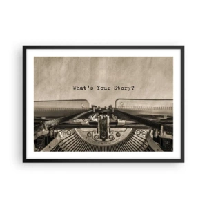 Póster en marco negro - Una máquina de escribir con las palabras ¿Cuál es tu historia? - 70x50cm - Solo espero una respuesta - Decoración de pared moderna para salón y dormitorio ARTTOR