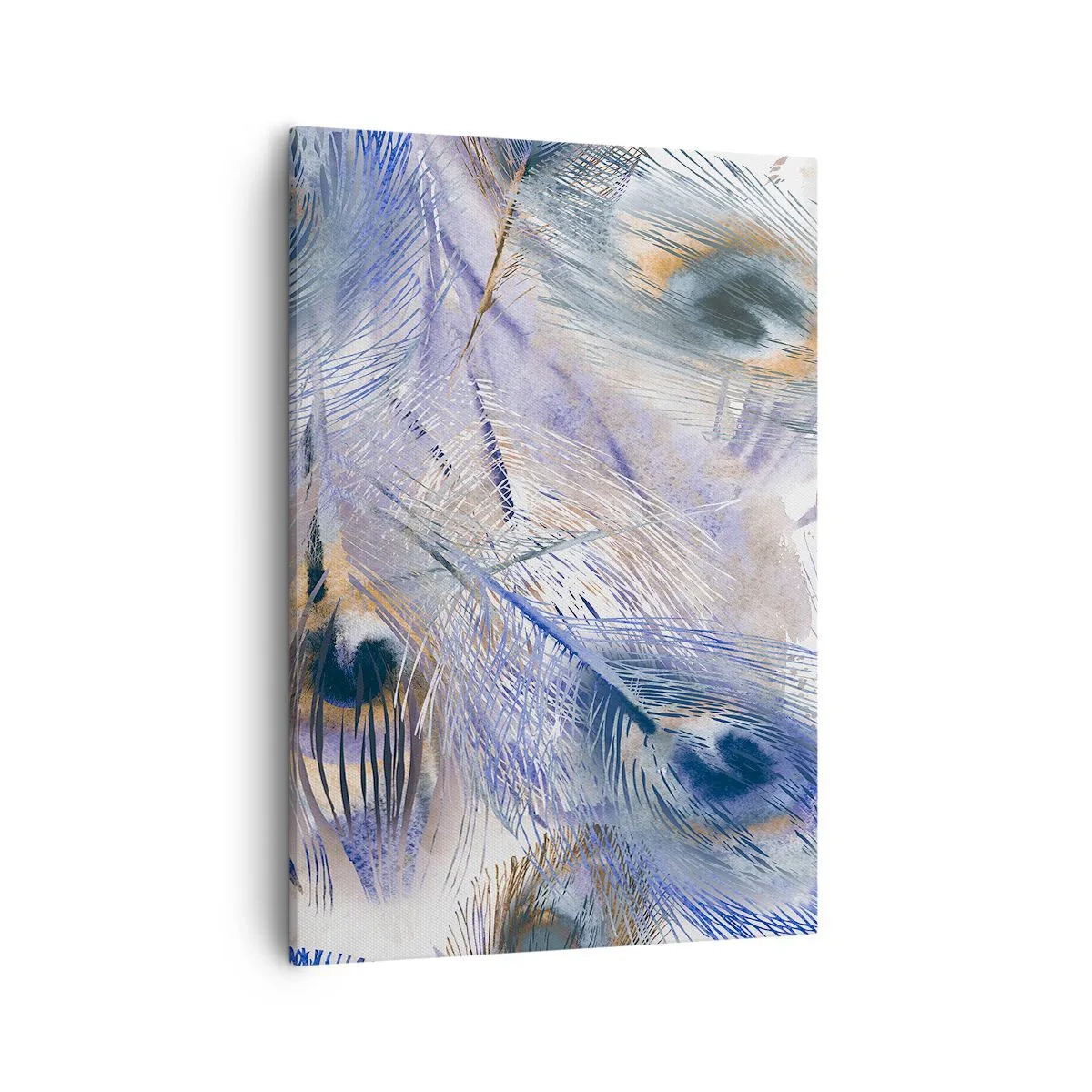 Cuadro sobre lienzo - Impresión de Imagen - Un patrón con plumas de pavo real en tonos azules y dorados. - 50x70cm - Composición - Decoración de pared moderna para salón y dormitorio ARTTOR