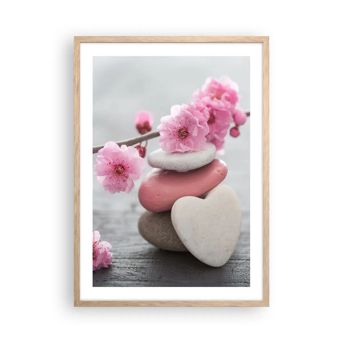 Póster en marco roble claro - Felicidad con la flor del cerezo - 50x70 cm