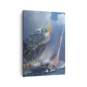 Cuadro sobre lienzo - Impresión de Imagen - Un velero en medio de una tormenta al pie de una enorme roca. - 50x70cm - La gloria es para los valientes - Decoración de pared moderna para salón y dormitorio ARTTOR