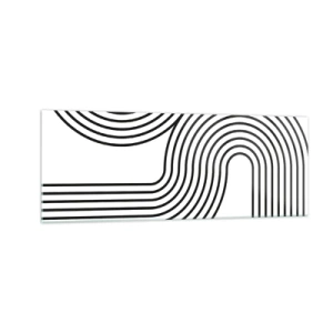 Cuadro sobre vidrio - Impresiones sobre Vidrio - Una pintura abstracta con líneas negras que crean patrones geométricos sobre un fondo blanco. - 140x50cm - En una curva - Decoración de pared moderna para salón y dormitorio ARTTOR