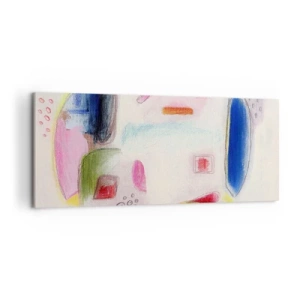 Cuadro sobre lienzo - Impresión de Imagen - Formas abstractas coloridas sobre un fondo claro - 120x50cm - Convexo, cóncavo, plano - Decoración de pared moderna para salón y dormitorio ARTTOR