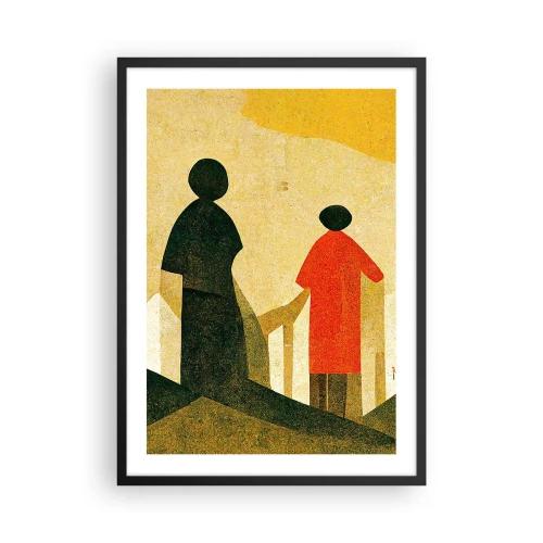 Póster en marco negro - Siluetas geométricas de figuras sobre el fondo de un paisaje abstracto. - 50x70cm - Todavía lejos del destino - Decoración de pared moderna para salón y dormitorio ARTTOR