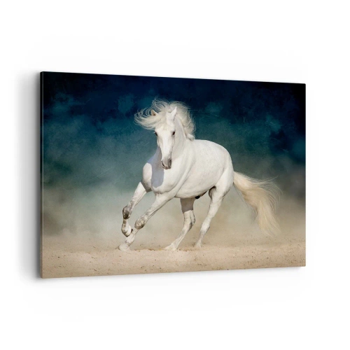 Cuadro sobre lienzo - Impresión de Imagen - Un caballo blanco galopando contra un cielo borroso - 100x70cm - Libertad en estado puro - Decoración de pared moderna para salón y dormitorio ARTTOR