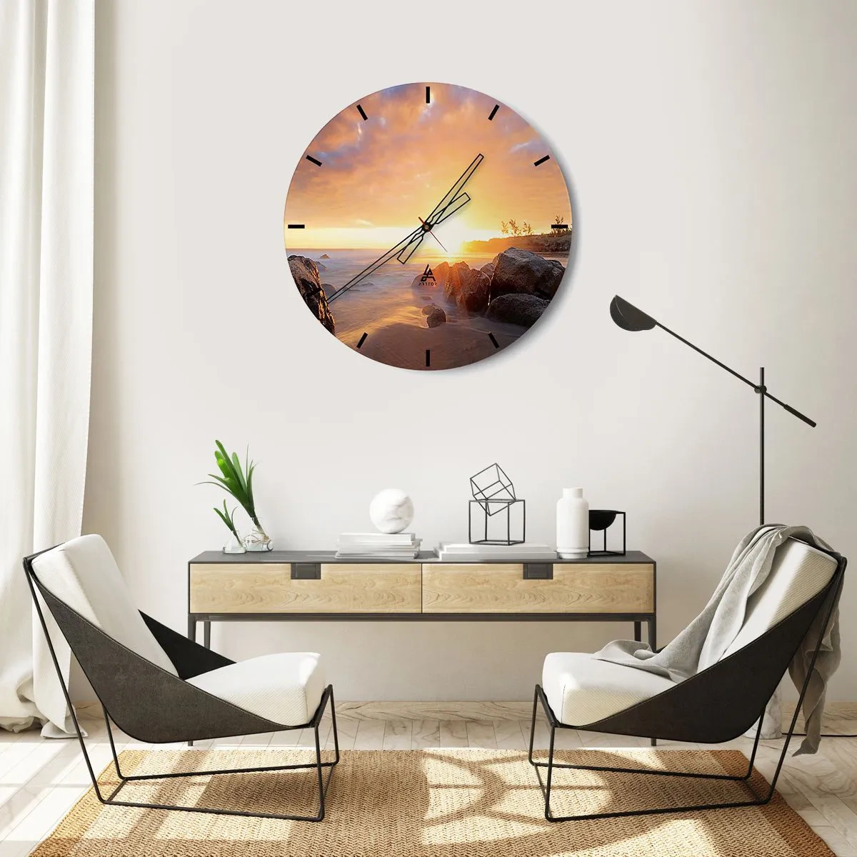 Reloj de pared - Reloj de vidrio - Brisa luminosa del atardecer - 30x30 cm
